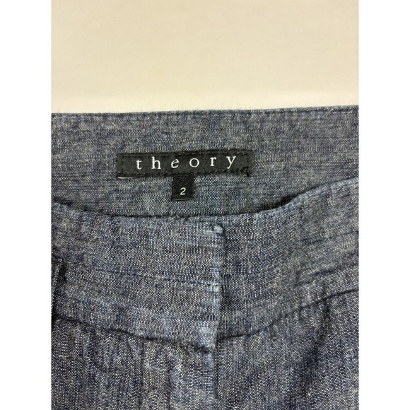 Theory Trouser Jeans Dark Chambray Denim 2 Wide Leg - Picture 2 of 10